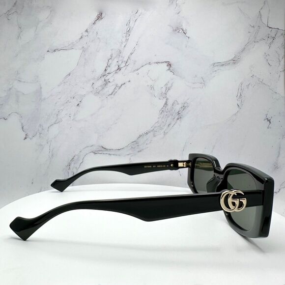 New Gucci Sunglasses Black Square Rectangular Gold Interlocking GG Metal Logo - Picture 4 of 16
